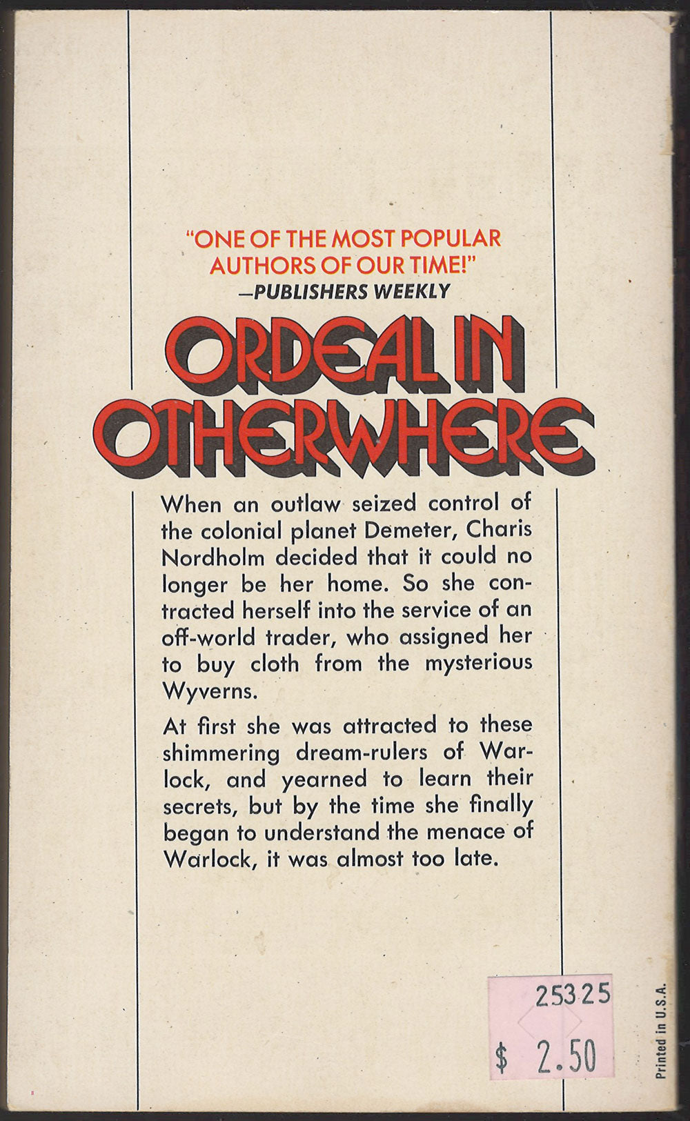 Ordeal in Otherwhere by Andre Norton back cover
