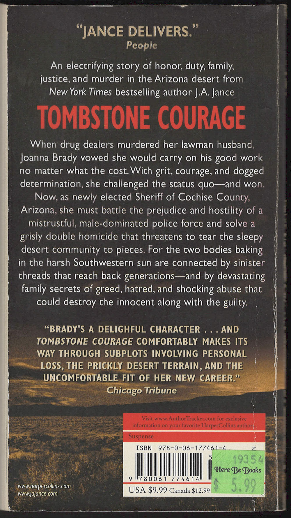 Tombstone Courage by J. A. Jance back cover