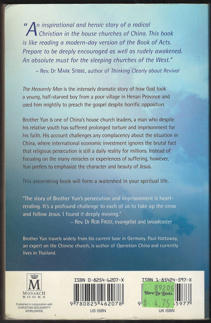 Heavenly Man The Remarkable True Story of Chinese Christian Brother Yun back cover