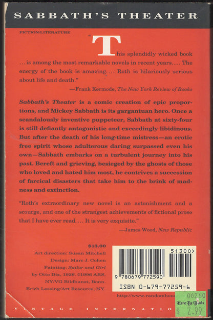 Sabbath's Theater by Philip Roth back cover
