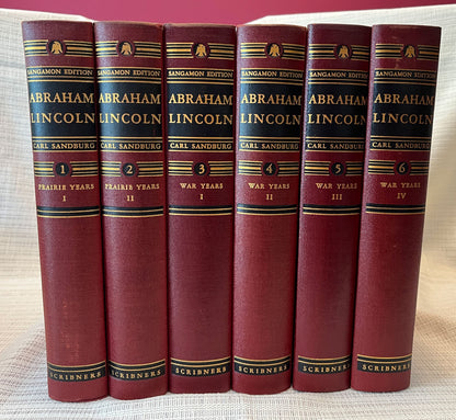 Abraham Lincoln: The Prairie Years and The War Years by Carl Sandburg 6 volume set spines