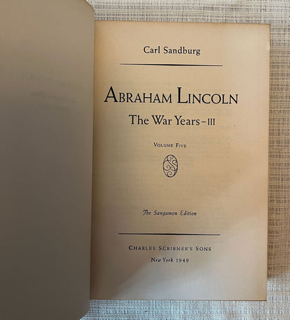 Abraham Lincoln: The Prairie Years and The War Years by Carl Sandburg volume 5 title page