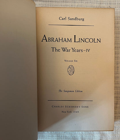 Abraham Lincoln: The Prairie Years and The War Years by Carl Sandburg volume 6 title page