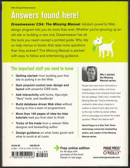 Dreamweaver CS4 The Missing Manual by David McFarland back cover