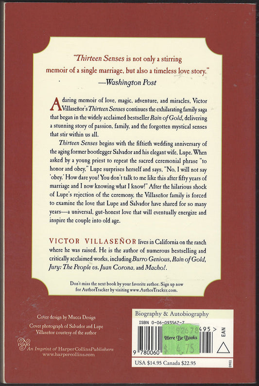 Thirteen Senses by Victor Villasenor back cover
