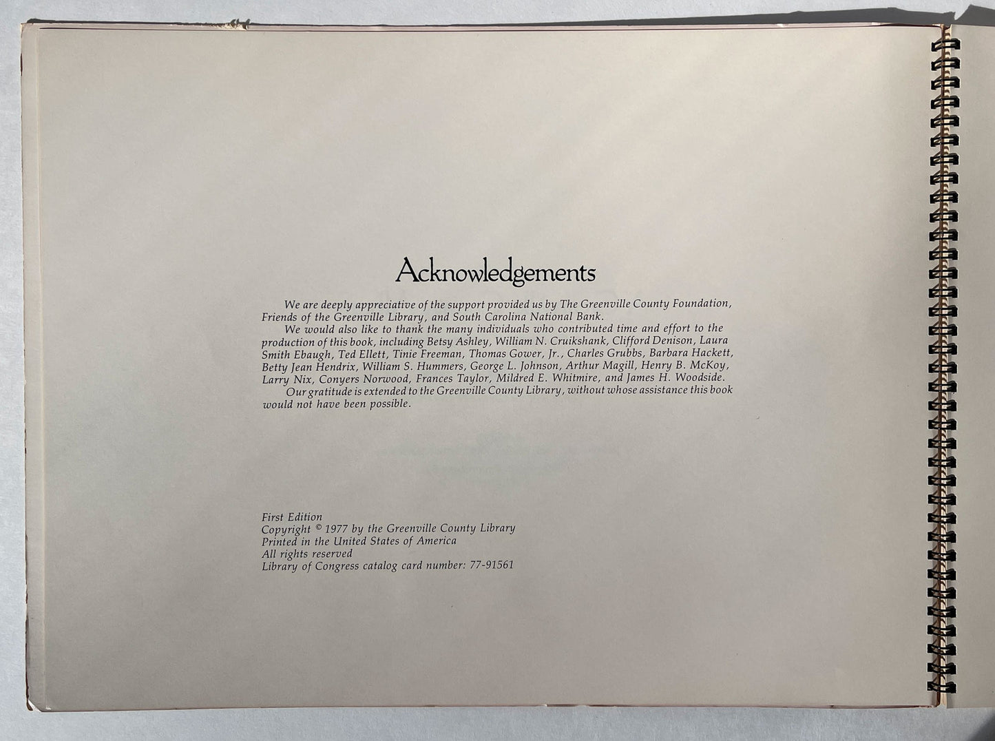 A Greenville County Album acknowledgements and copyright
