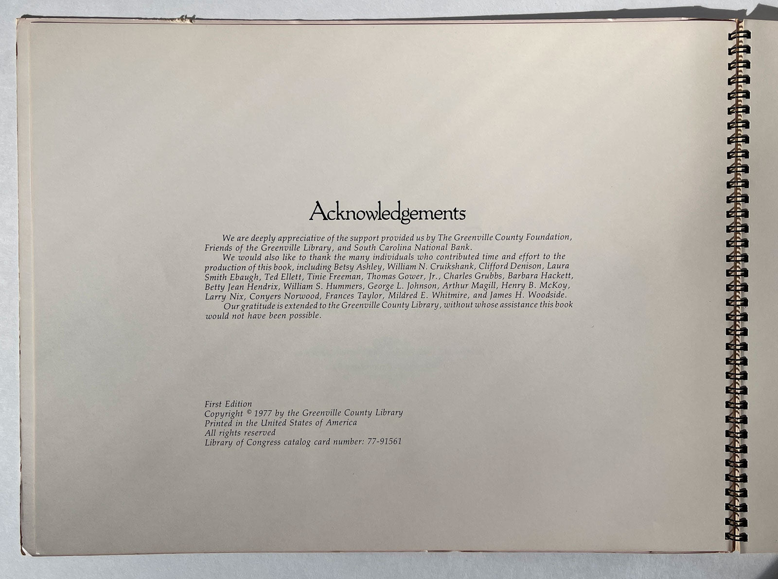 A Greenville County Album acknowledgements and copyright