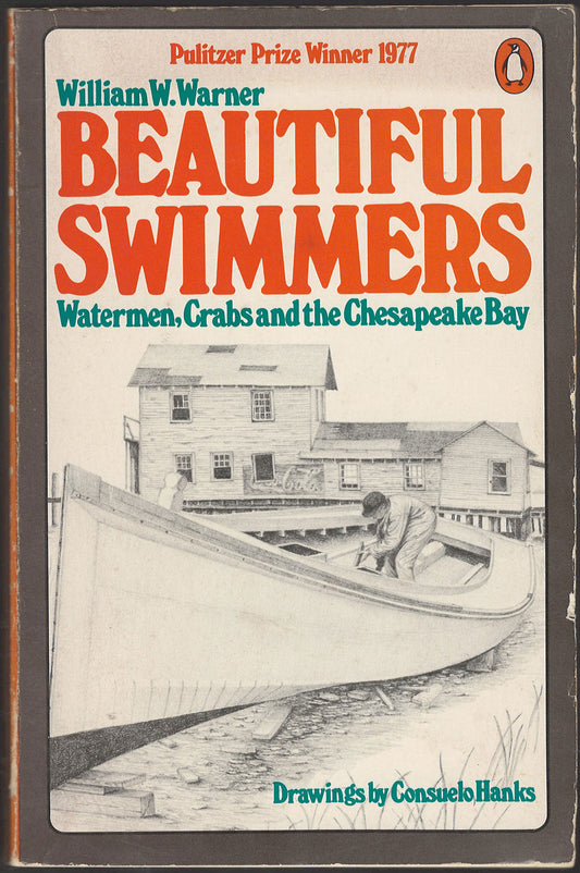 Front cover of Beautiful Swimmers with a drawing of a man in a boat and a house.