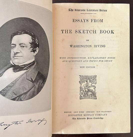 Frontis and title page of Essays from The Sketch Book by Washington Irving.