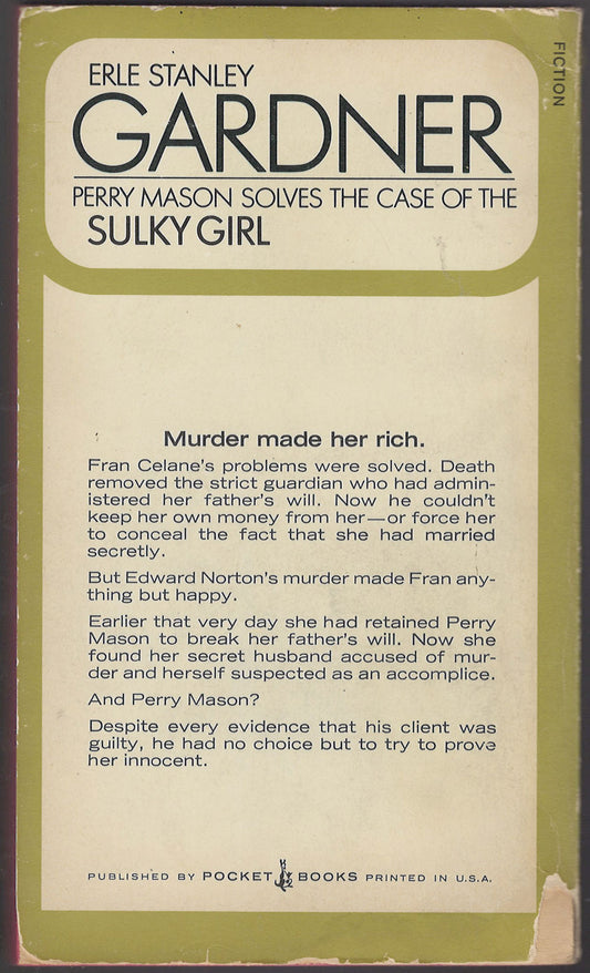 The Case of the Sulky Girl by Erle Stanley Gardner back cover