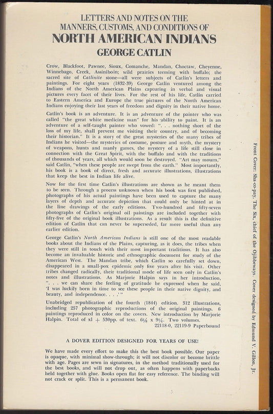 Letters and Notes on the Manners, Customs, and Conditions of the North American Indians back cover