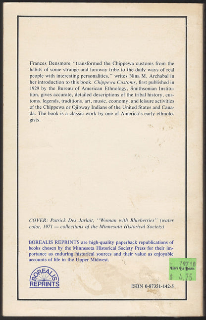 Chippewa Customs by Frances Densmore back cover