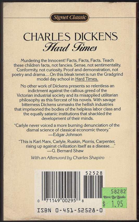 Hard Times by Charles Dickens back cover