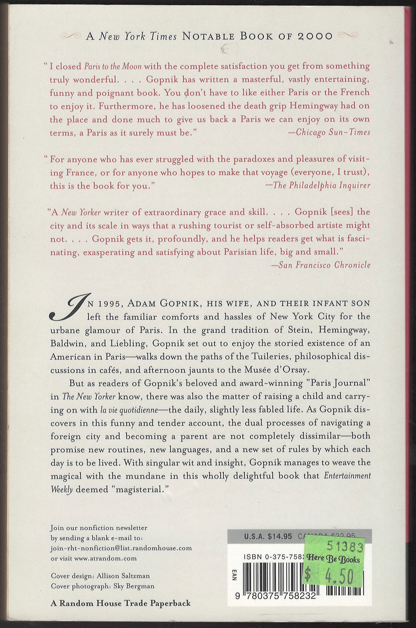 Paris to the Moon by Adam Gopnik back cover