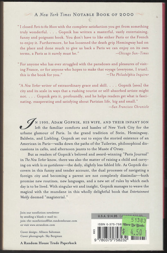 Paris to the Moon by Adam Gopnik back cover