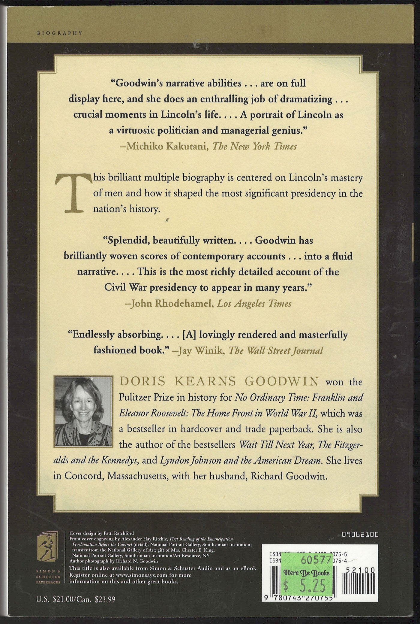 Team of Rivals: The Political Genius of Abraham Lincoln by Doris Kearns Goodwin back cover