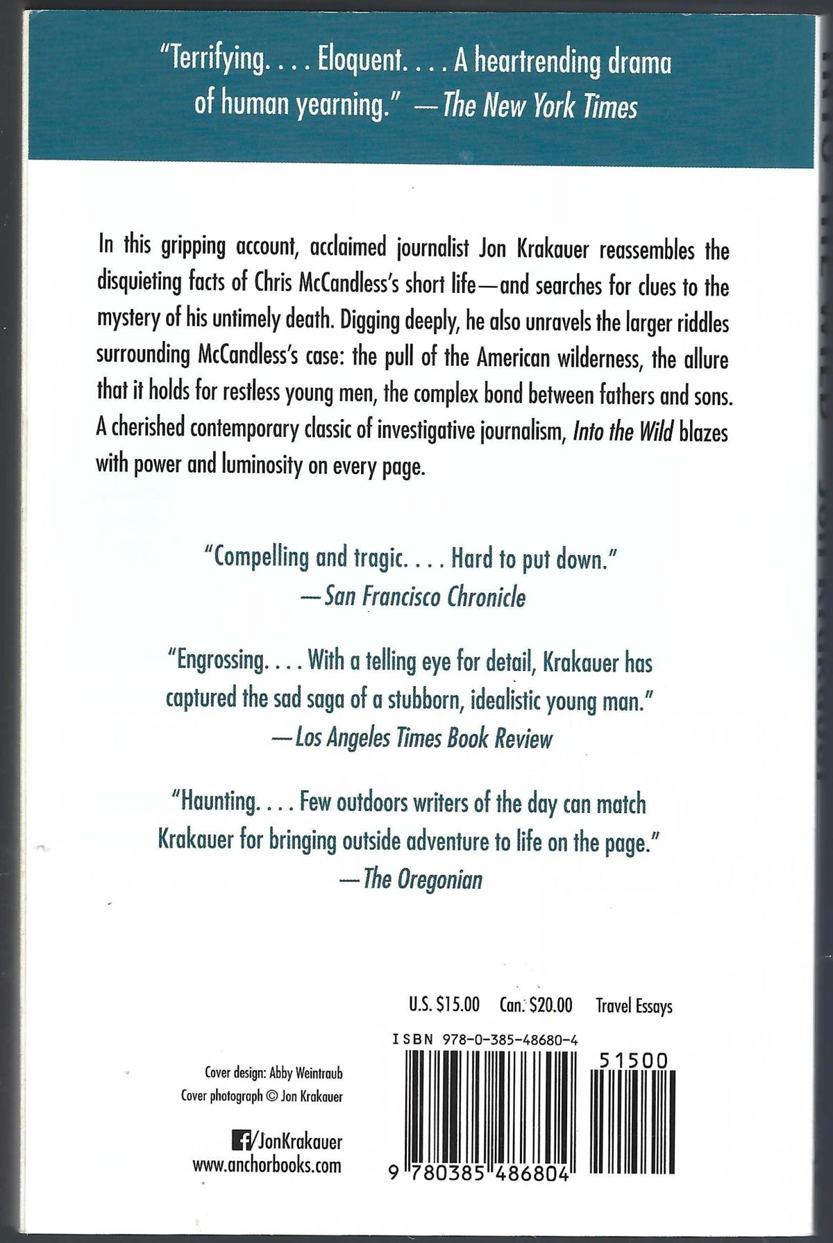 Back cover of the book Into the Wild by Jon Krakauer.