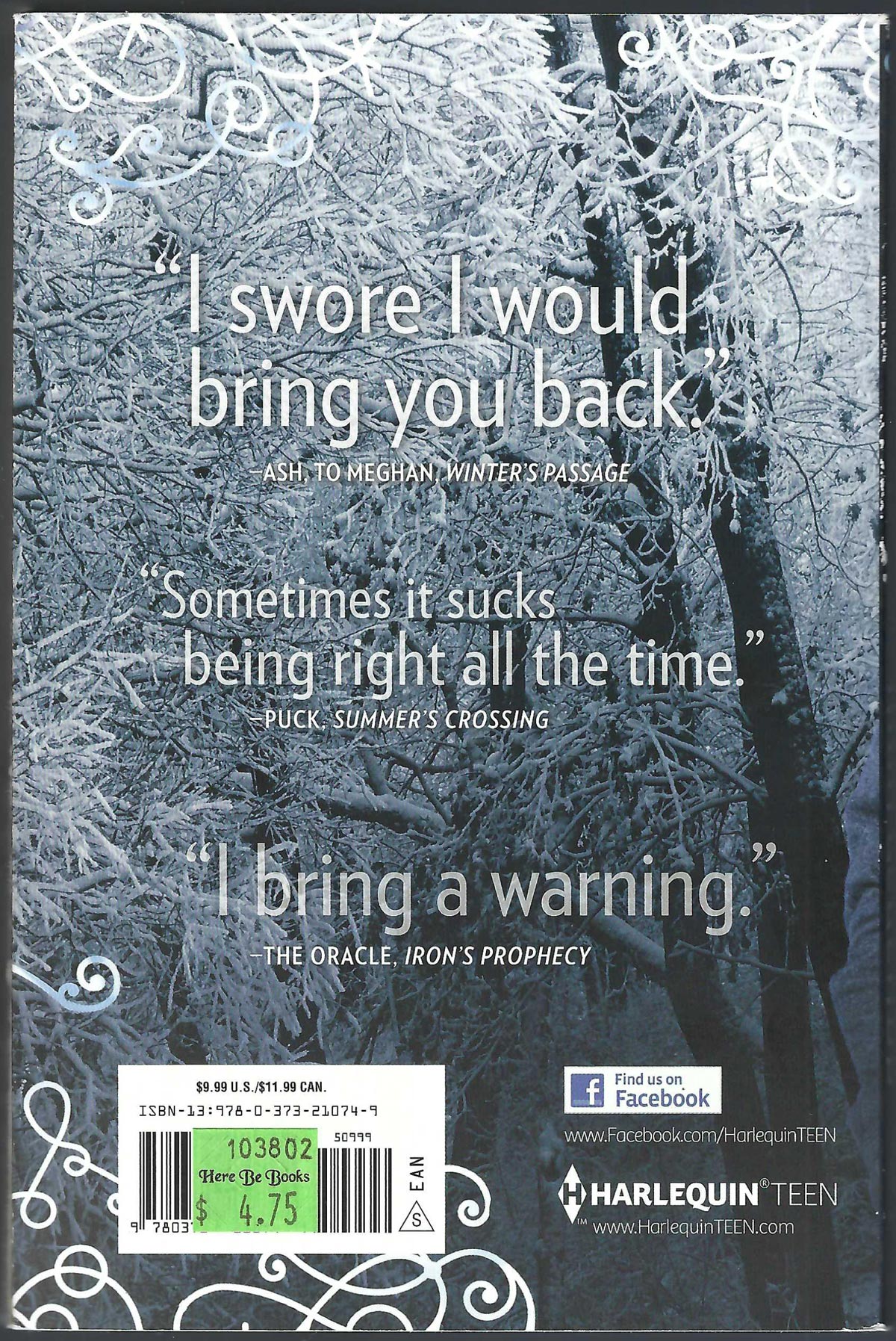 Back cover of Iron Legends by Julie Kagawa, featuring a dark, snowy forest scene.
