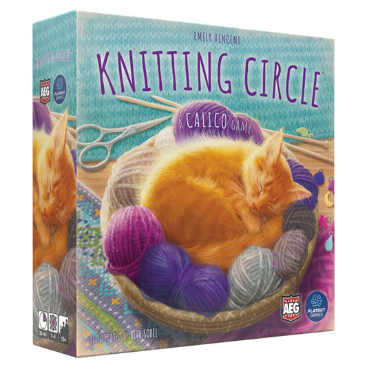 Game box for Knitting Circle with a cat and yarn on the cover