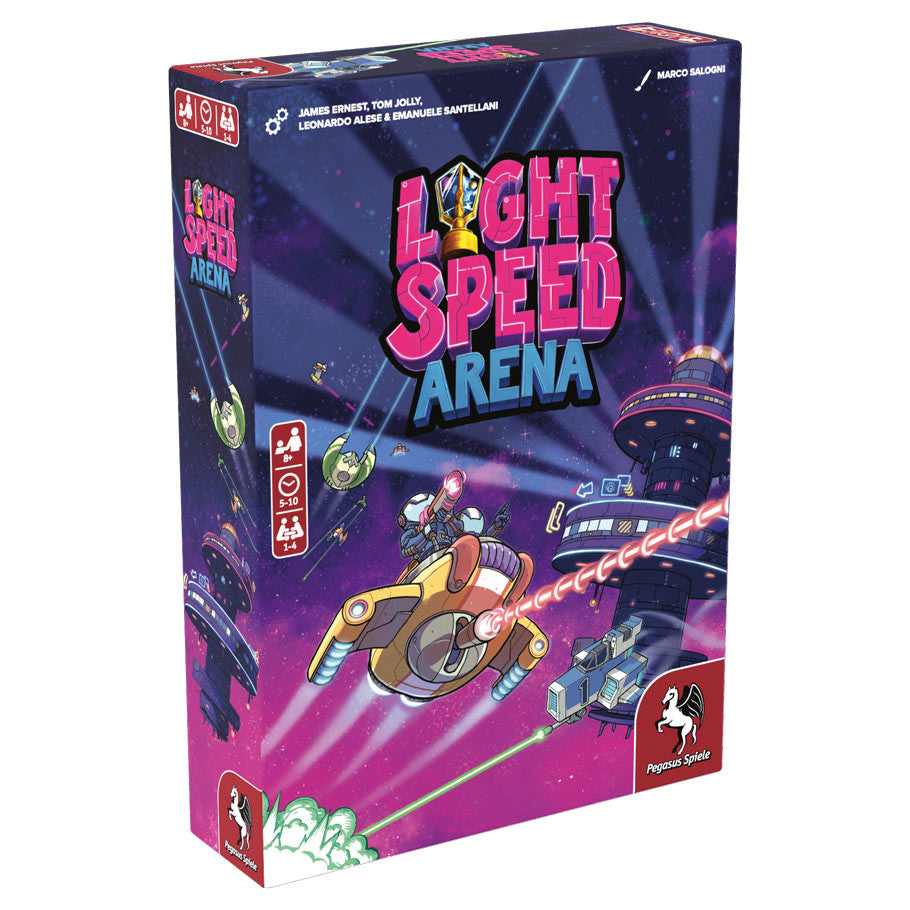 Game box for Light Speed Arena with colorful design and a spaceship illustration.