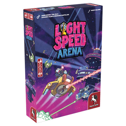 Game box for Light Speed Arena with colorful design and a spaceship illustration.