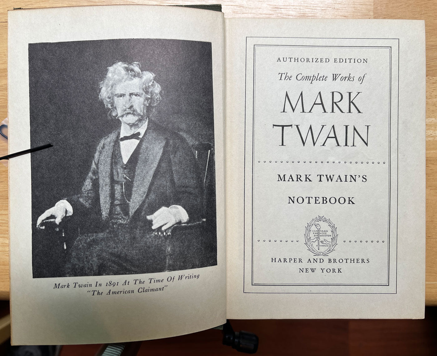 Mark Twain's Notebook  title page