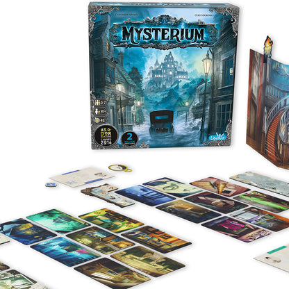 Mysterium board game with cards on a white background