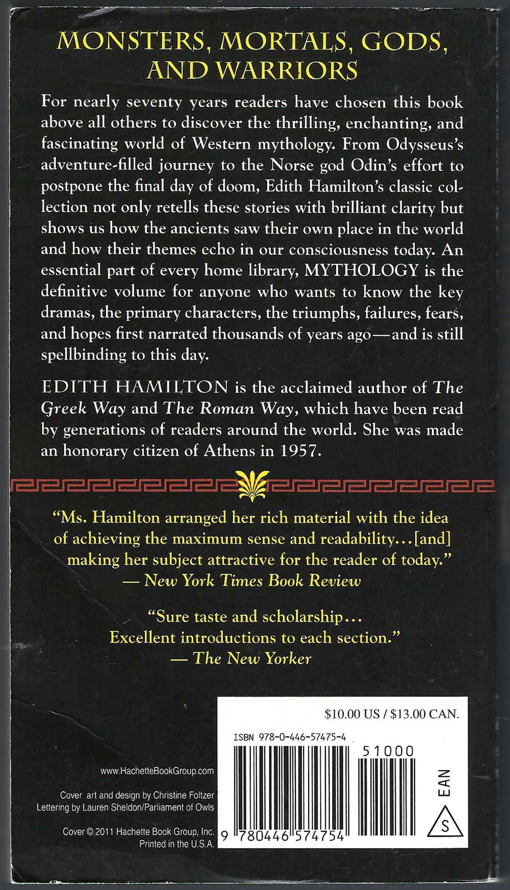 Mythology by Edith Hamilton back cover.