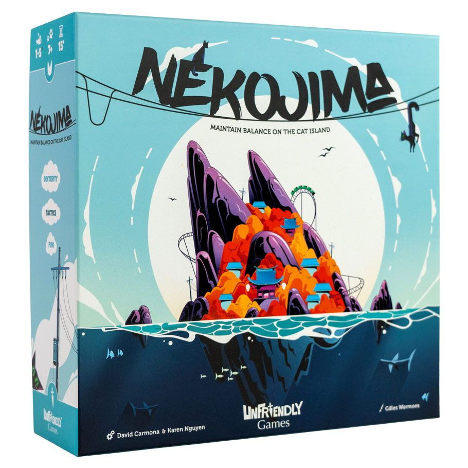 Game box for Nékouima by Unfriendly Games with colorful design.