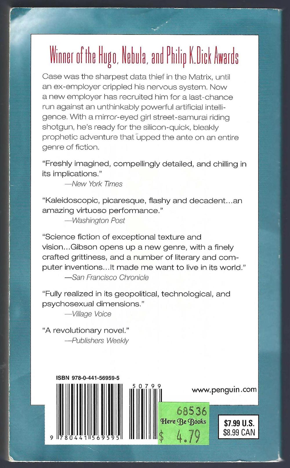 Neuromancer by William Gibson back cover