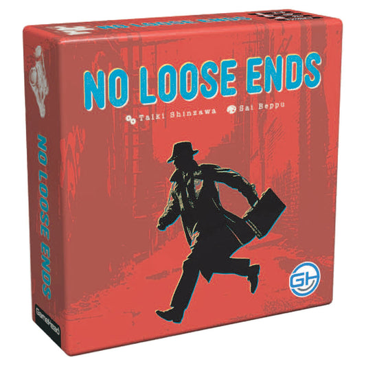 Game box of No Loose Ends with a red background and silhouette of a person running.