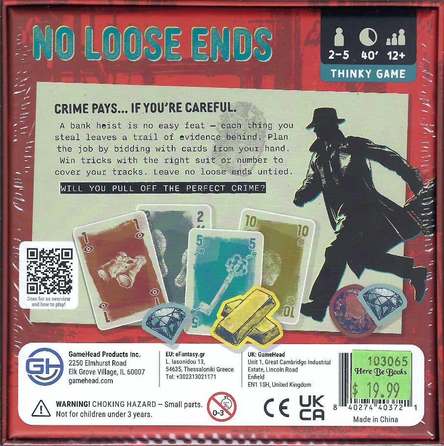 No Loose Ends back of box with card images and text.