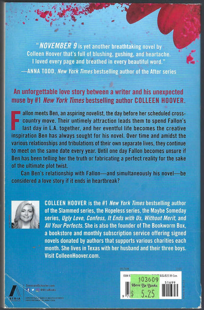 November 9 by Colleen Hoover back cover