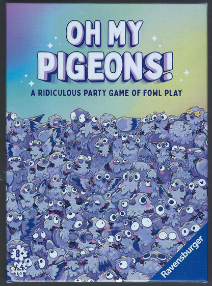 Game box for Oh My Pigeons! with cartoon pigeons and the Ravensburger logo.