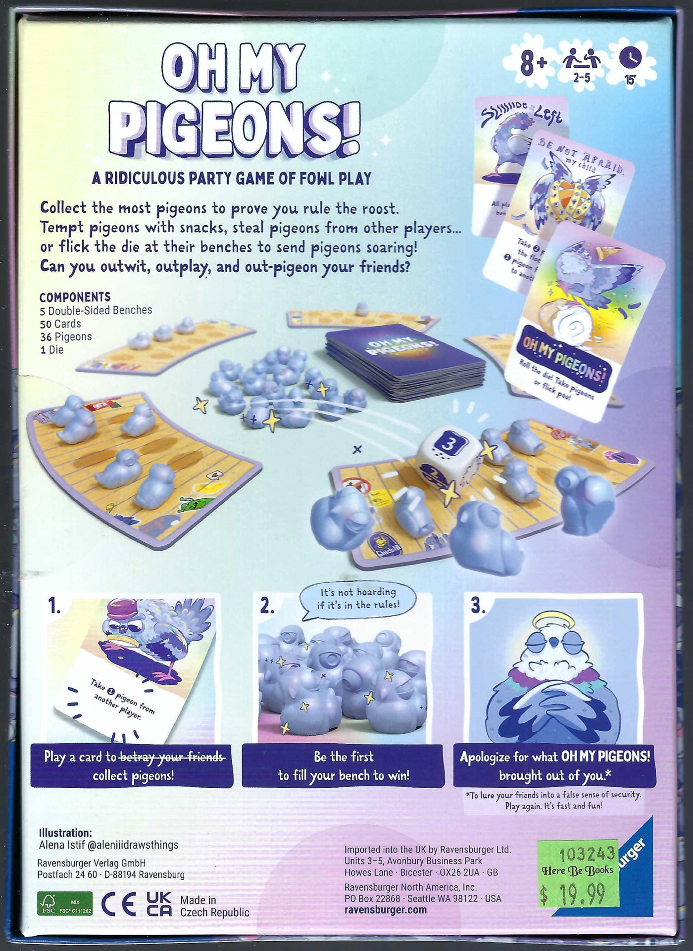 Oh My Pigeons! back of box.