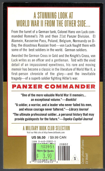 Panzer Commander: The Memoirs of Colonel Hans Von Luck back cover