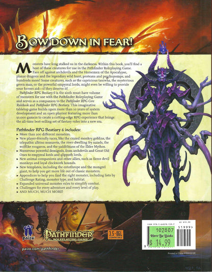 Pathfinder Bestiary 6 back cover