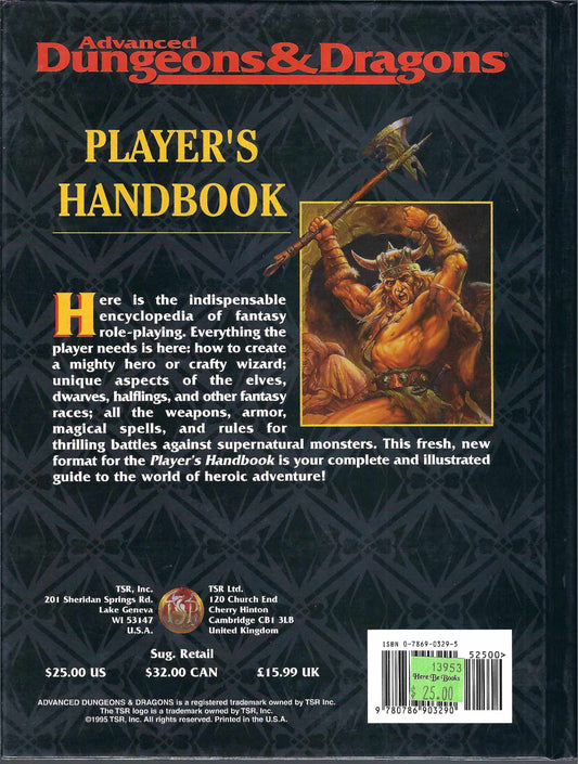 Advanced Dungeons & Dragons Player's Handbook 2nd Edition Revised  back cover