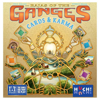 Game box for Rajas of the Ganges: Cards & Karma with intricate design and branding.