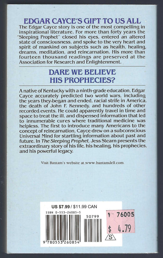 Edgar Cayce The Sleeping Prophet by Jess Stearn back cover