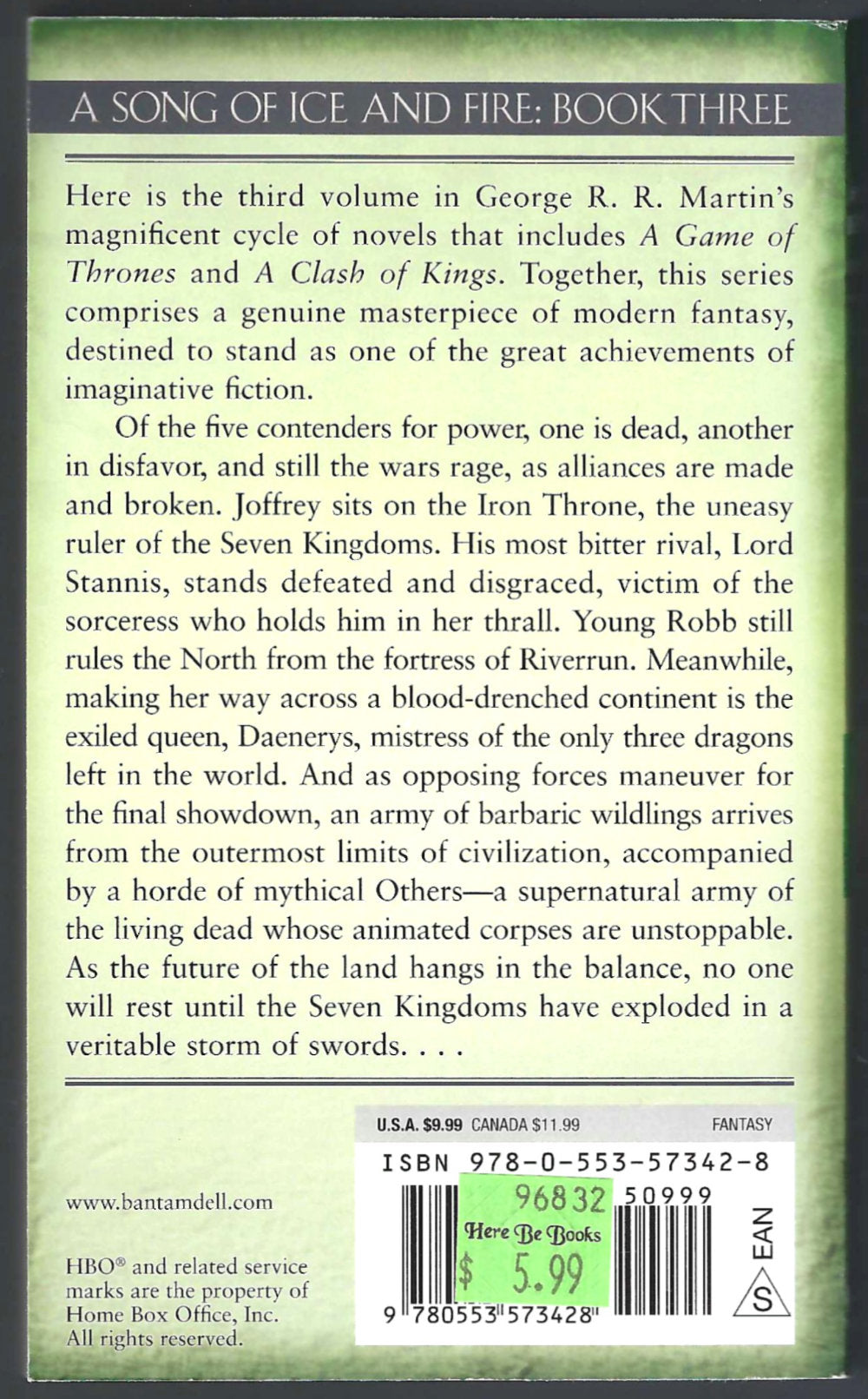 Storm of Swords (Song of Ice and Fire #3) by George R. R. Martin back cover