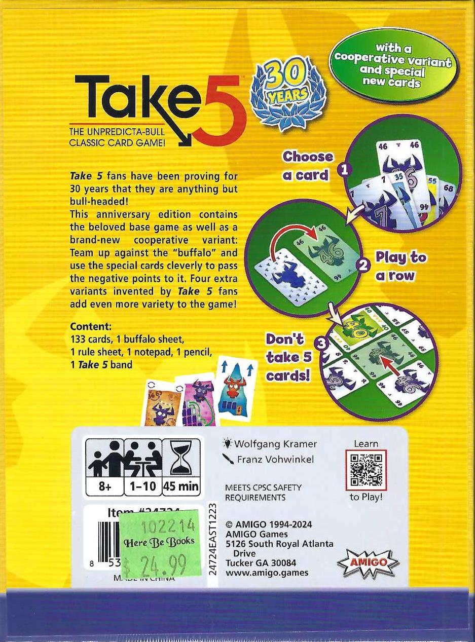 Take 5 30th Anniversary edition back of box