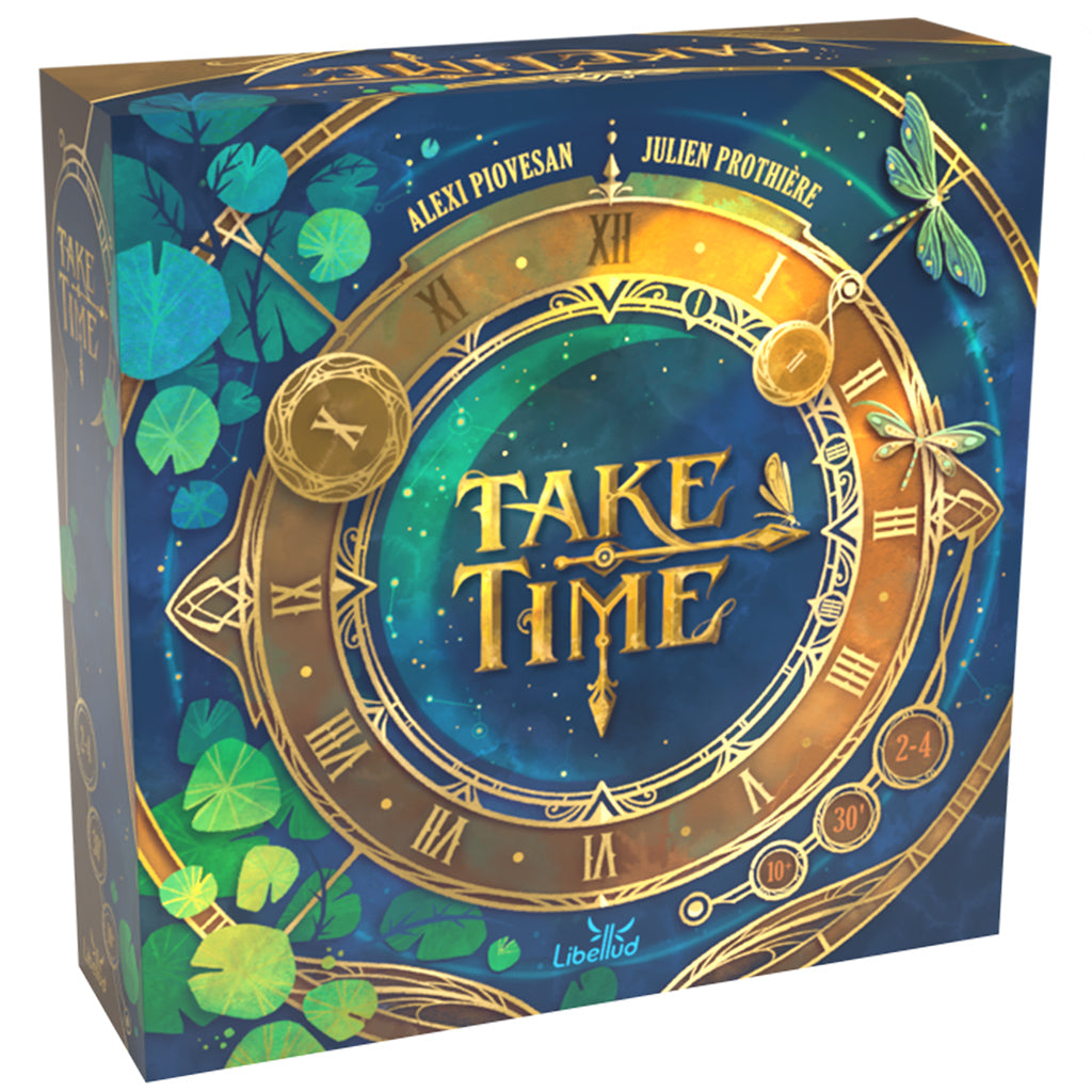 Take Time game box with a decorative clock design on a blue background