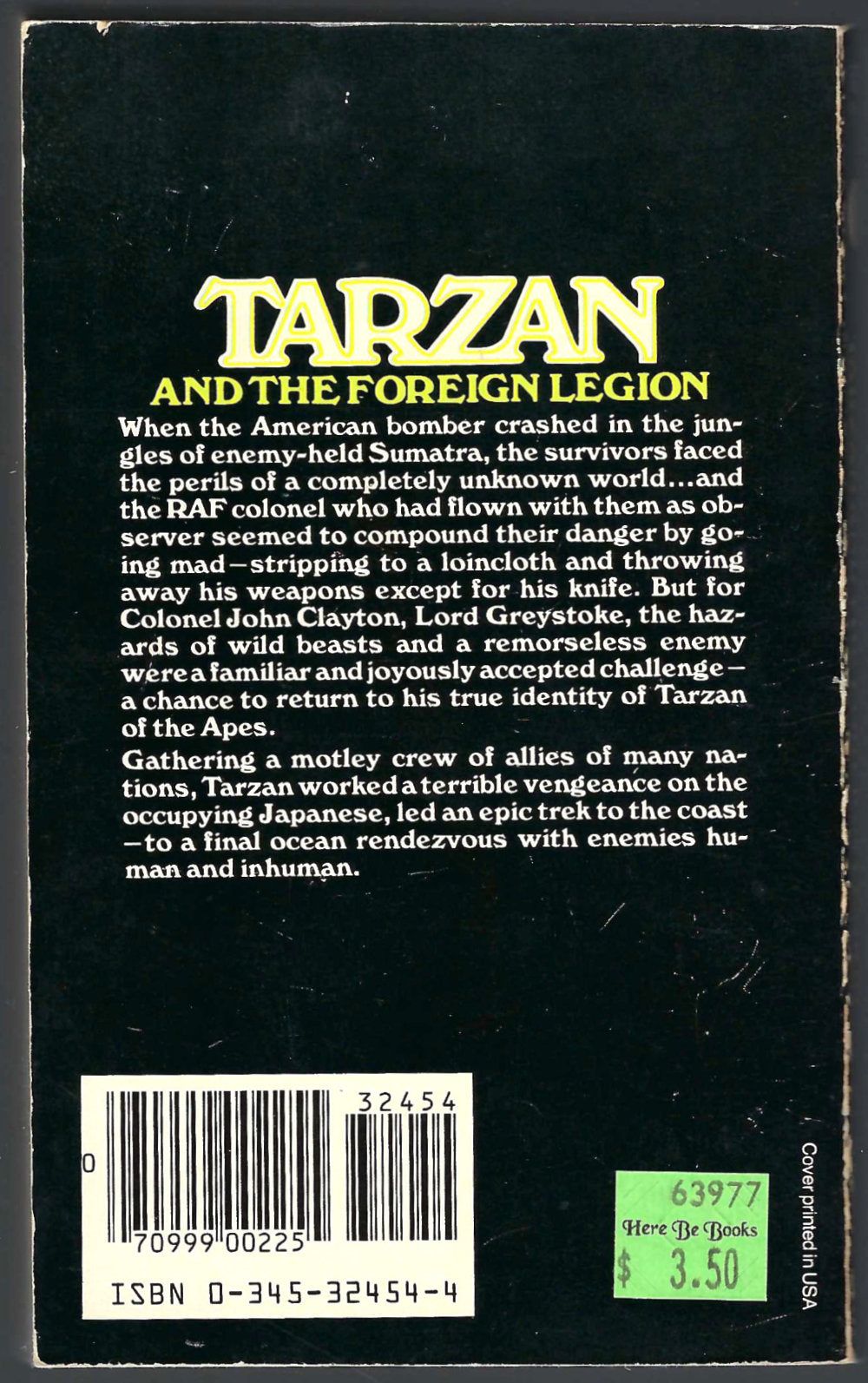 Tarzan and the Foreign Legion by Edgar Rice Burroughs back cover