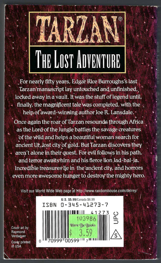 Tarzan: The Lost Adventure by Edgar Rice Burroughs and Joe Lansdale back cover