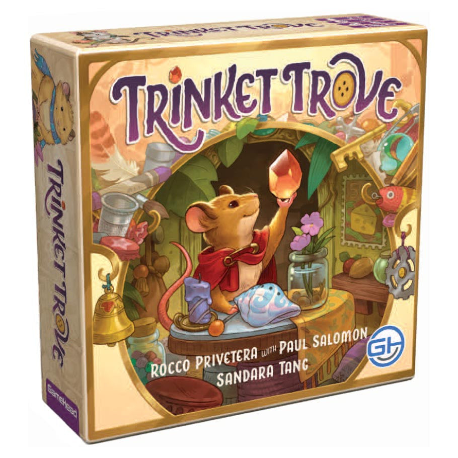 Game box for Trinket Trove with a mouse character and colorful design.