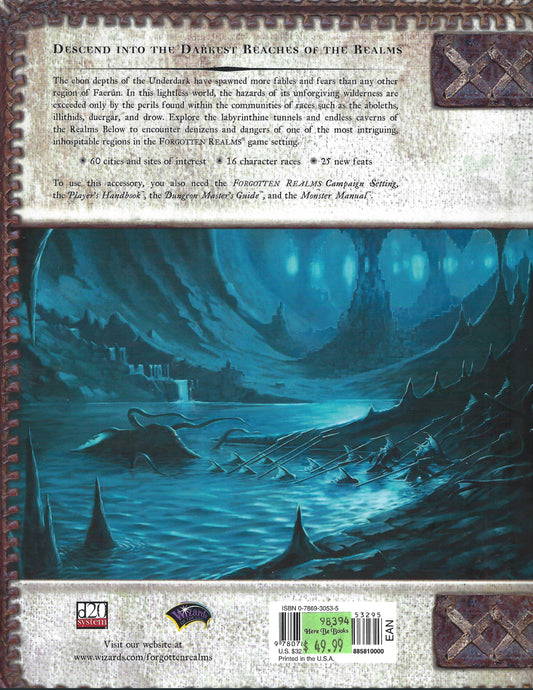 Underdark Dungeons & Dragons Forgotten Realms back cover