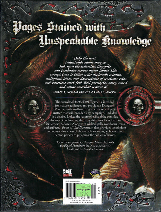 Book of Vile Darkness back cover