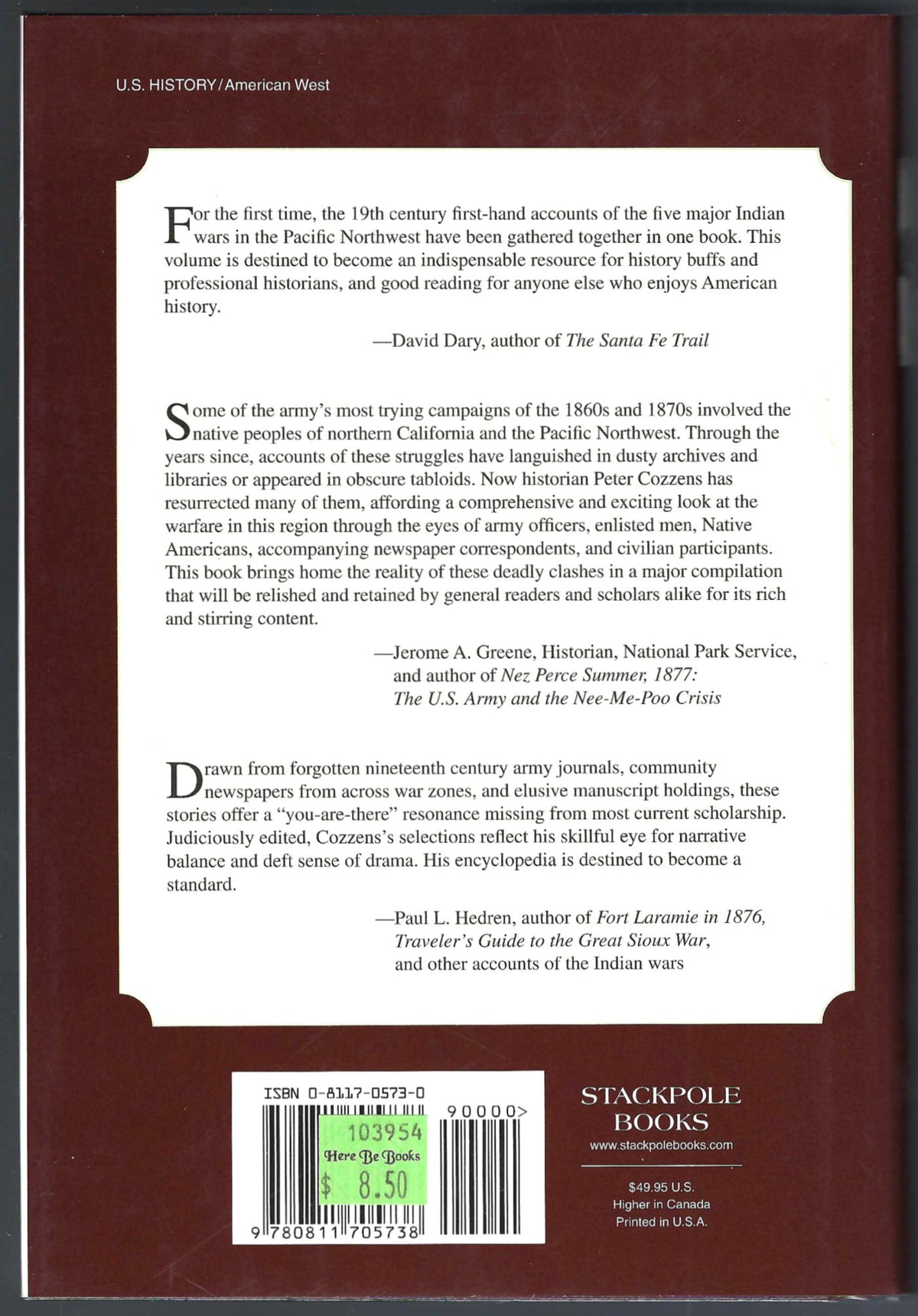 Wars for the Pacific Northwest (Eyewitnesses to the Indian Wars, 1865-1890) by Peter Cozzens back cover