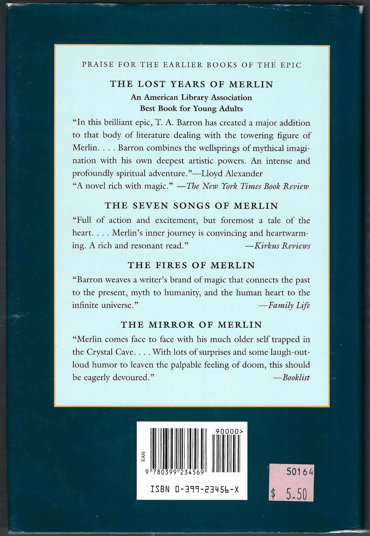 The Wings of Merlin by T. A. Barron back cover